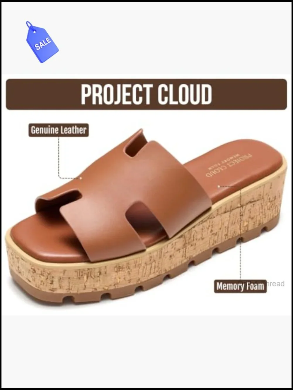 Genuine Leather Platform Wedge Sandals Memory Foam Non-Slip Slides Women